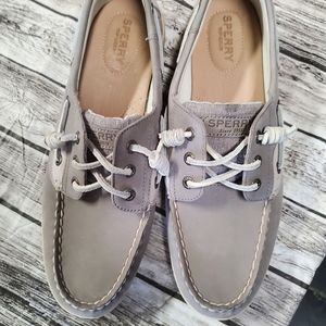 Sperry leather bluefish gray silver boat shoes